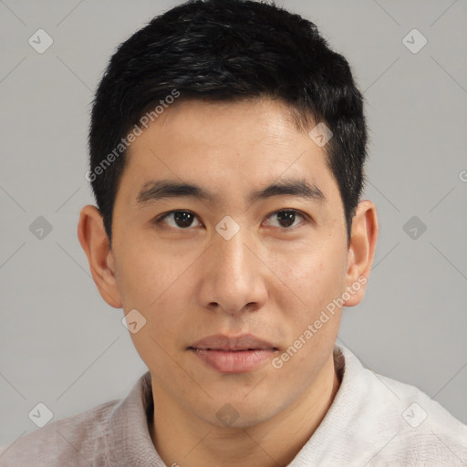 Neutral asian young-adult male with short  black hair and brown eyes