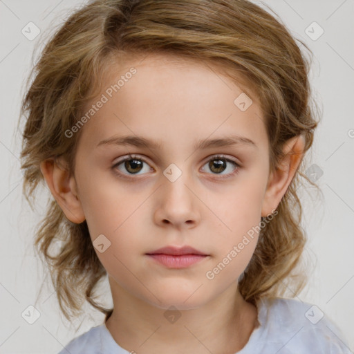 Neutral white child female with medium  brown hair and brown eyes