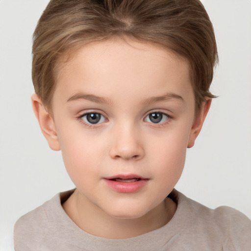 Neutral white child female with short  brown hair and brown eyes