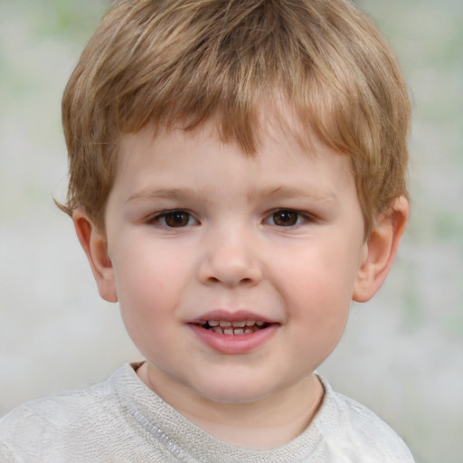 Joyful white child male with short  brown hair and brown eyes