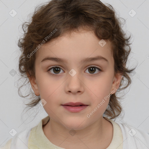 Neutral white child female with medium  brown hair and brown eyes