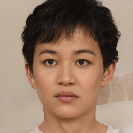 Neutral asian young-adult male with short  brown hair and brown eyes