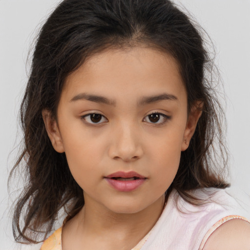 Neutral white child female with medium  brown hair and brown eyes