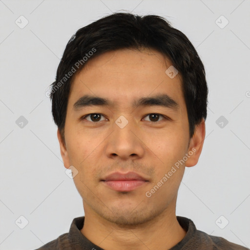 Neutral asian young-adult male with short  black hair and brown eyes