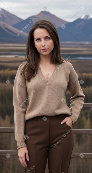 American adult female with  brown hair