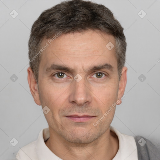 Neutral white adult male with short  brown hair and brown eyes