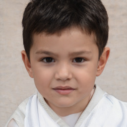 Joyful white child male with short  brown hair and brown eyes