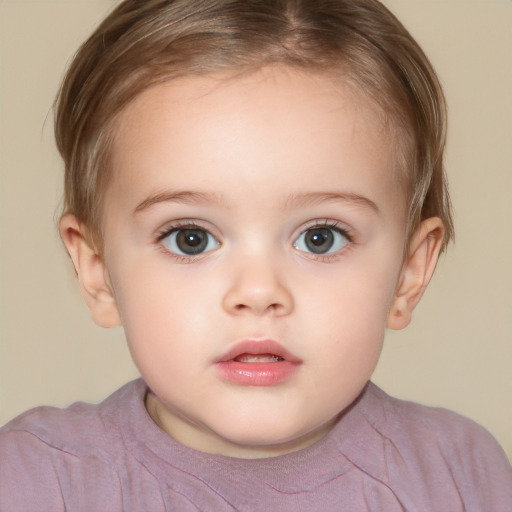 Neutral white child female with short  brown hair and brown eyes