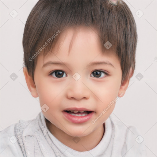 Joyful white child male with short  brown hair and brown eyes