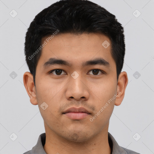 Neutral asian young-adult male with short  black hair and brown eyes