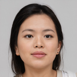 Neutral asian young-adult female with medium  brown hair and brown eyes