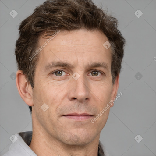 Neutral white adult male with short  brown hair and brown eyes