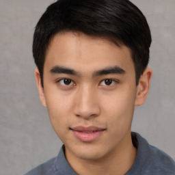 Neutral asian young-adult male with short  brown hair and brown eyes