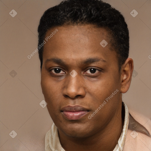 Neutral black young-adult male with short  brown hair and brown eyes