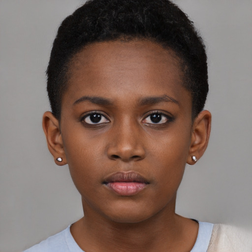 Neutral black young-adult female with short  brown hair and brown eyes