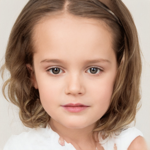 Neutral white child female with medium  brown hair and brown eyes