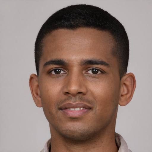 Neutral black young-adult male with short  brown hair and brown eyes