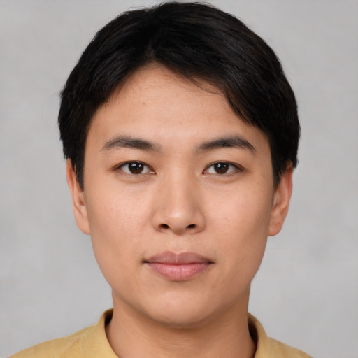 Neutral asian young-adult male with short  black hair and brown eyes