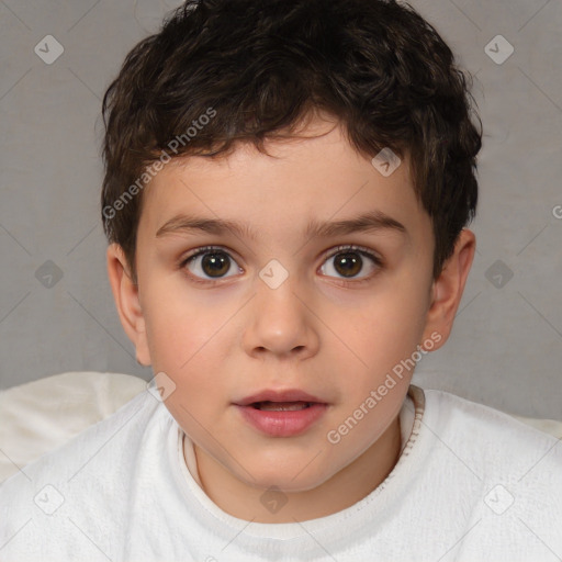 Neutral white child male with short  brown hair and brown eyes