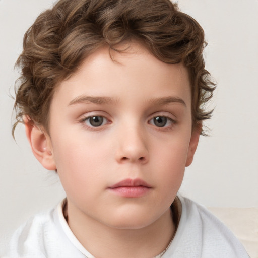 Neutral white child female with short  brown hair and brown eyes