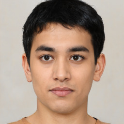 Neutral asian young-adult male with short  black hair and brown eyes