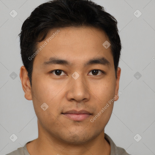 Neutral asian young-adult male with short  black hair and brown eyes