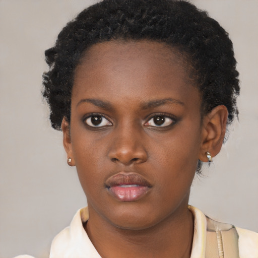Neutral black young-adult female with short  brown hair and brown eyes