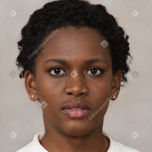 Neutral black young-adult female with short  brown hair and brown eyes