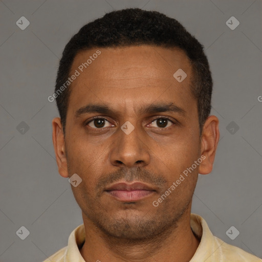 Neutral black young-adult male with short  brown hair and brown eyes