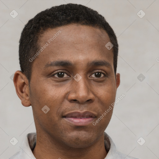 Neutral latino young-adult male with short  brown hair and brown eyes