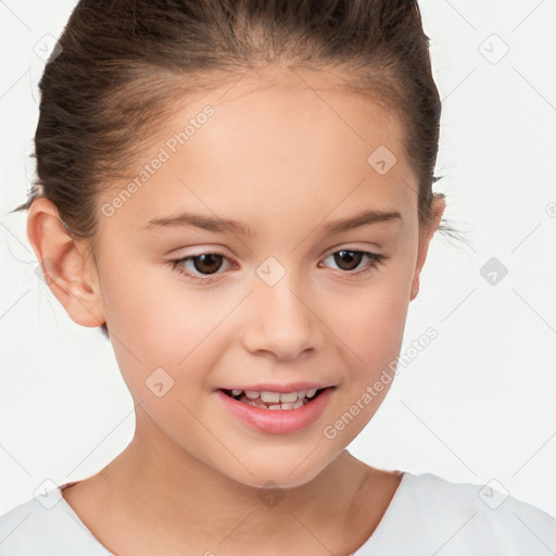 Joyful white child female with short  brown hair and brown eyes