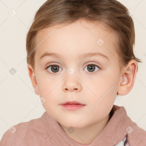 Neutral white child female with short  brown hair and brown eyes