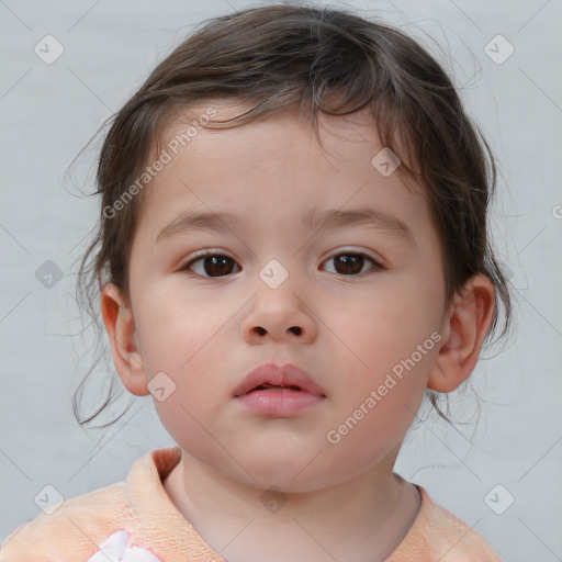 Neutral white child female with medium  brown hair and brown eyes