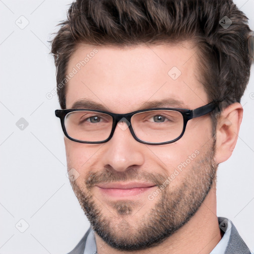 Neutral white adult male with short  brown hair and brown eyes