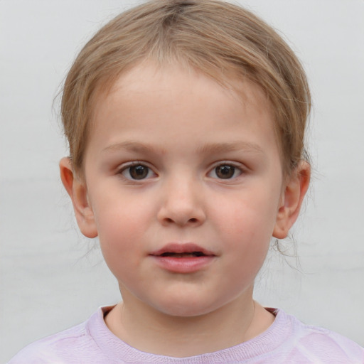 Neutral white child female with short  brown hair and blue eyes