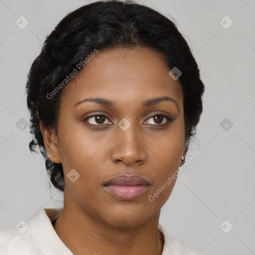 Neutral black young-adult female with short  brown hair and brown eyes