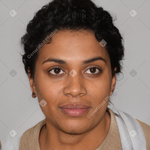 Neutral black young-adult female with short  brown hair and brown eyes