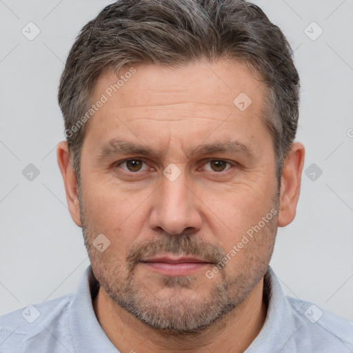 Neutral white adult male with short  brown hair and brown eyes