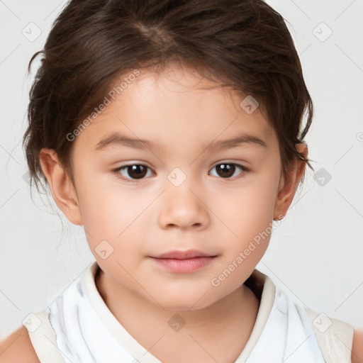 Neutral white child female with medium  brown hair and brown eyes