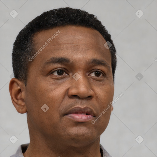 Neutral black young-adult male with short  brown hair and brown eyes