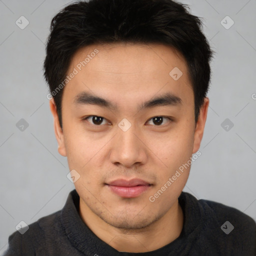 Neutral asian young-adult male with short  black hair and brown eyes