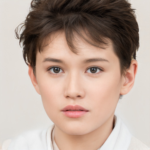 Neutral white child female with short  brown hair and brown eyes