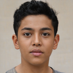 Neutral latino young-adult male with short  brown hair and brown eyes