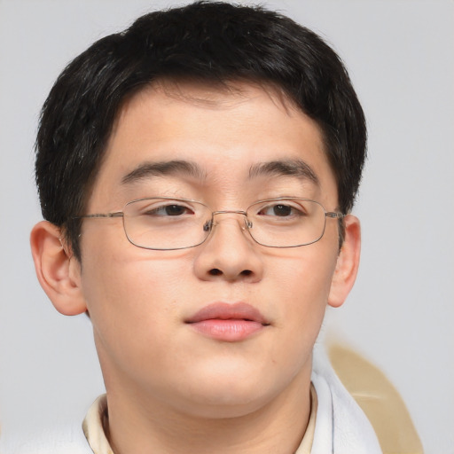 Neutral asian young-adult male with short  brown hair and brown eyes