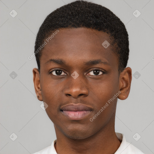 Neutral black young-adult male with short  brown hair and brown eyes