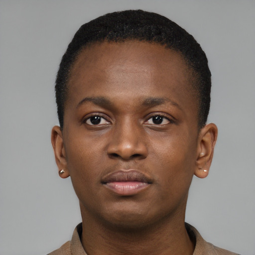 Neutral black young-adult male with short  brown hair and brown eyes