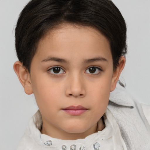 Neutral white child female with short  brown hair and brown eyes