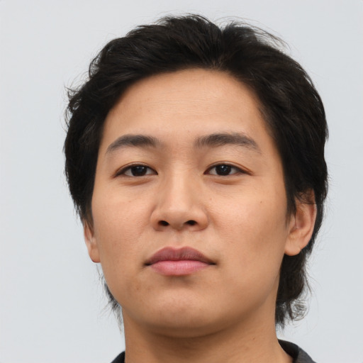 Neutral asian young-adult male with medium  brown hair and brown eyes
