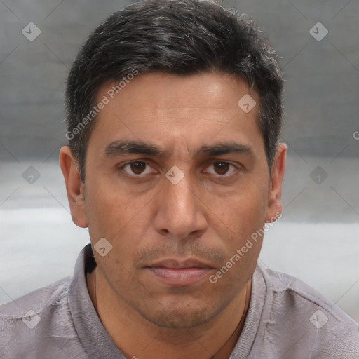 Neutral white adult male with short  brown hair and brown eyes
