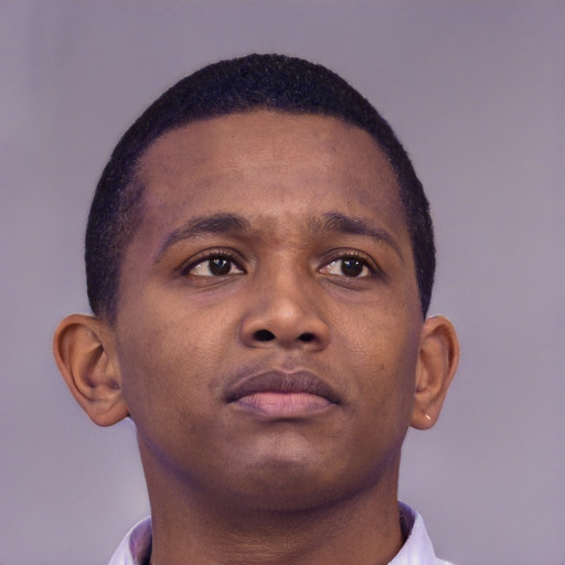 Neutral black young-adult male with short  brown hair and brown eyes